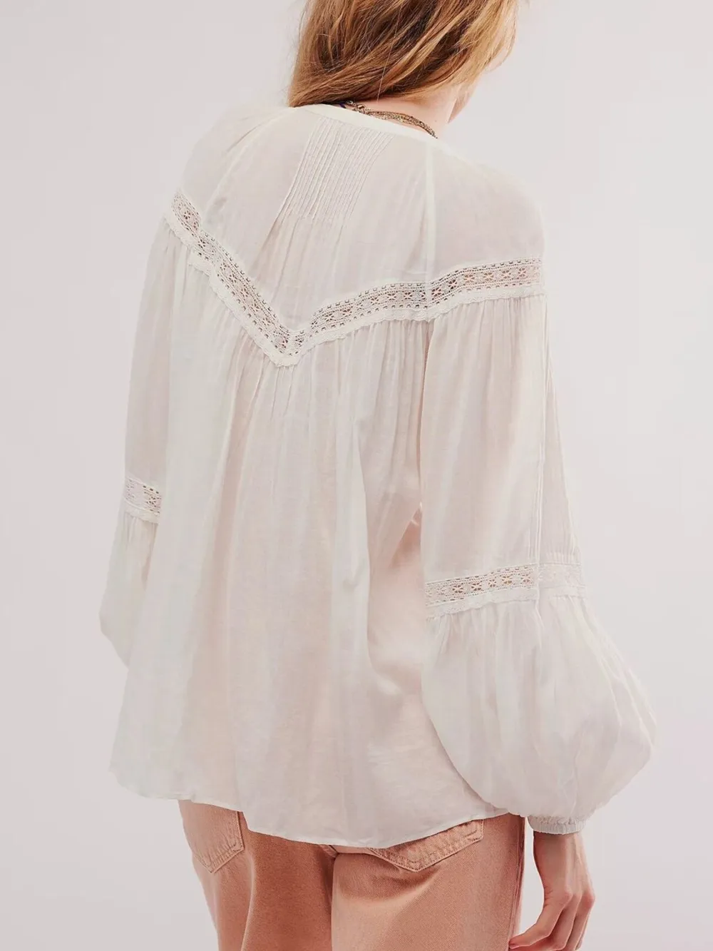 Lace Trim Balloon Sleeve Blouse, image 2