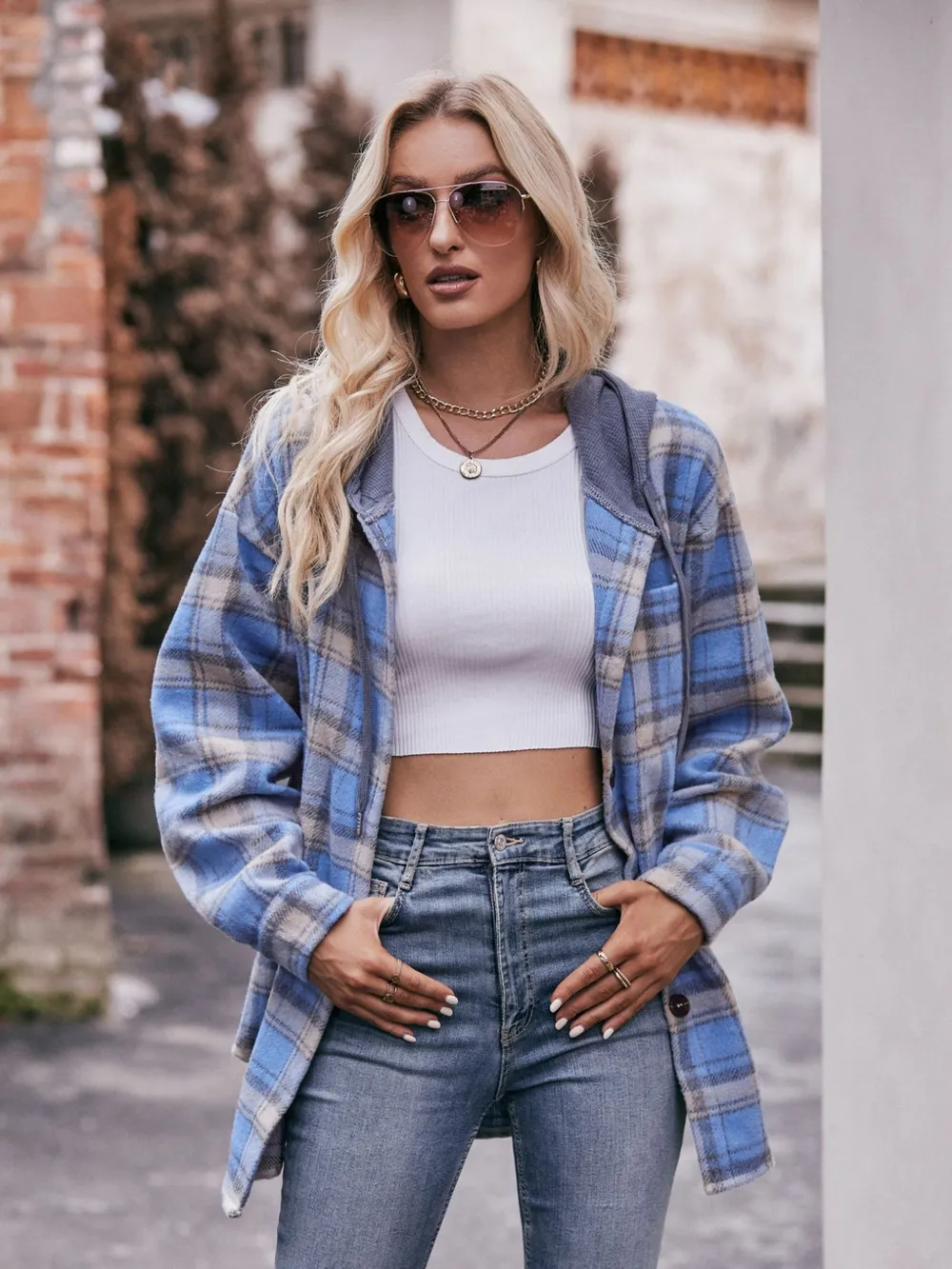 Oversized Plaid Button Up Shacket, image 16