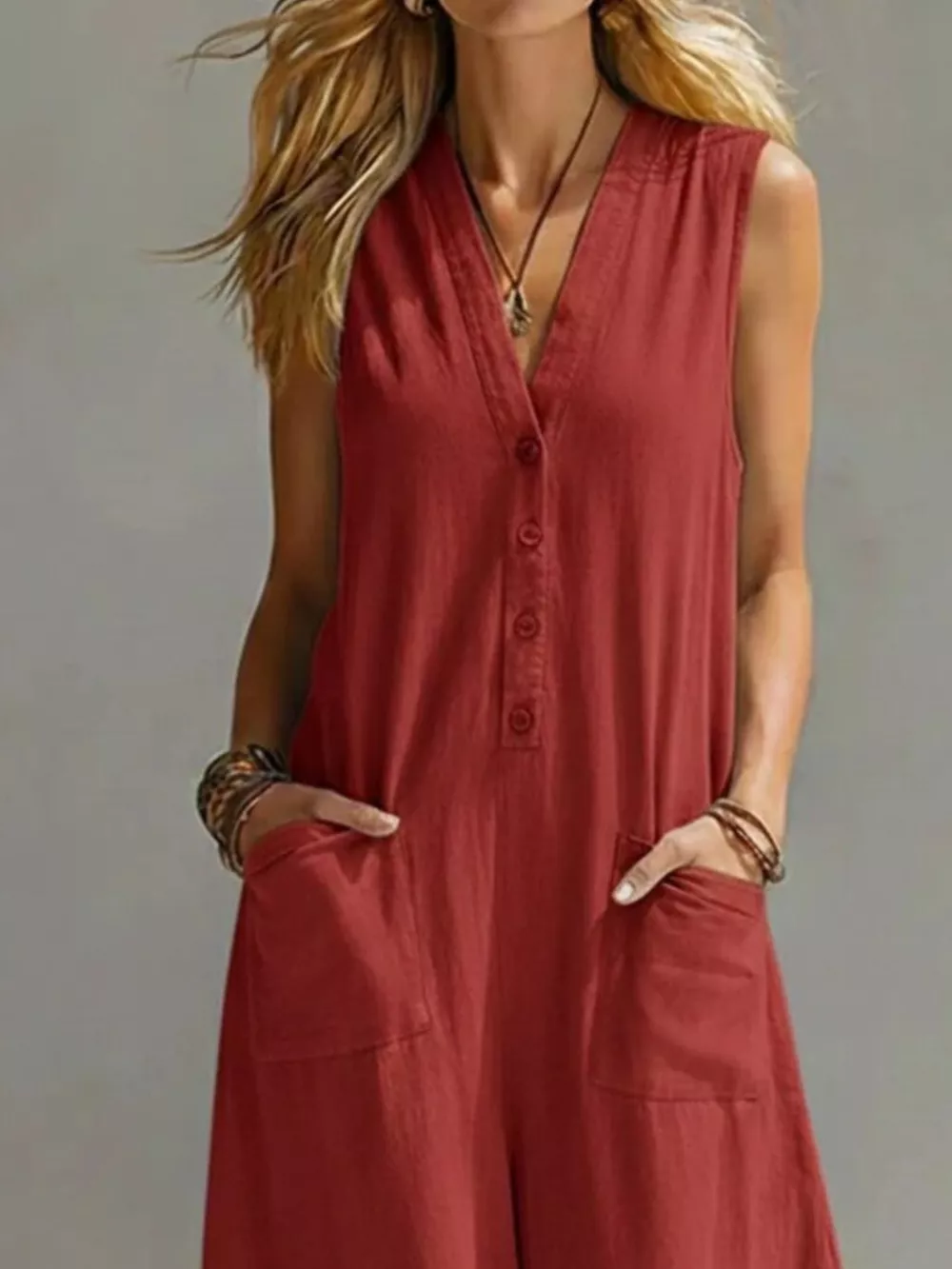 Full Size V-Neck Sleeveless Wide-Leg Jumpsuit Plus Size, image 9