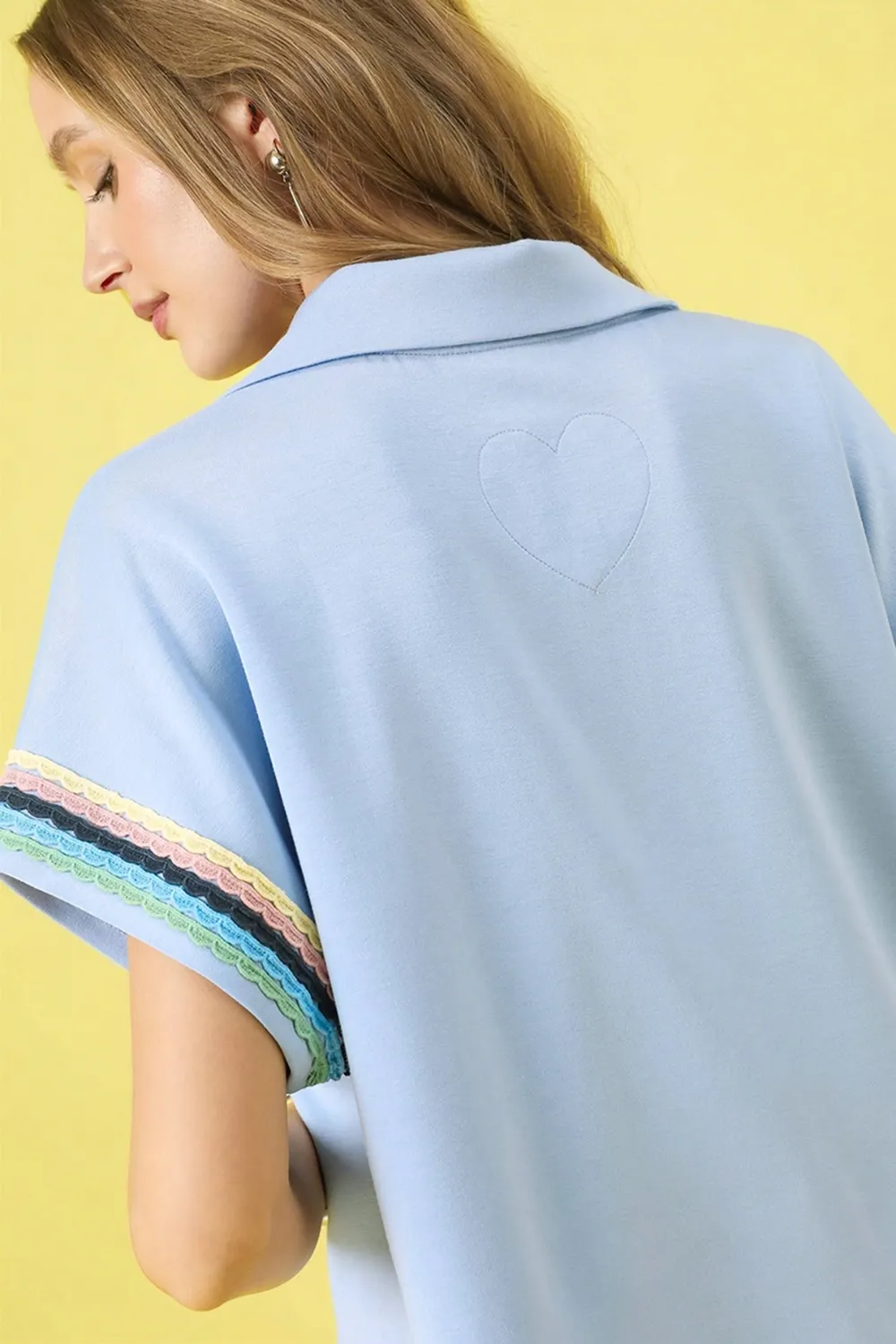 Contrast Trim Half Zip Collared Blouse, image 4