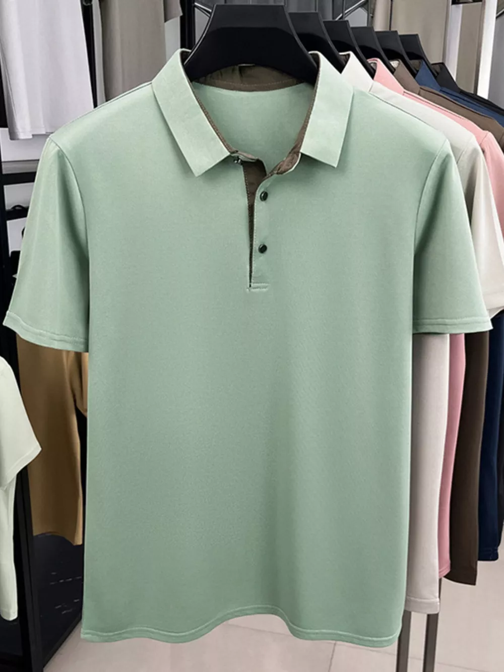 Men's Plus Size Button Detail Short Sleeve Polo, image 3