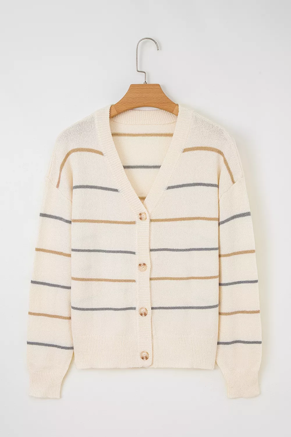 Striped V-Neck Button-Up Cardigan, image 3