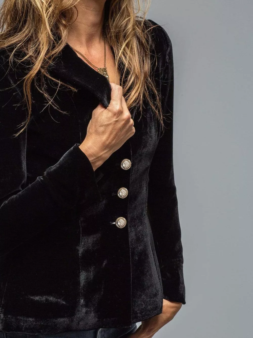 Velvet Lapel Collar Button Up Blazer, image 8