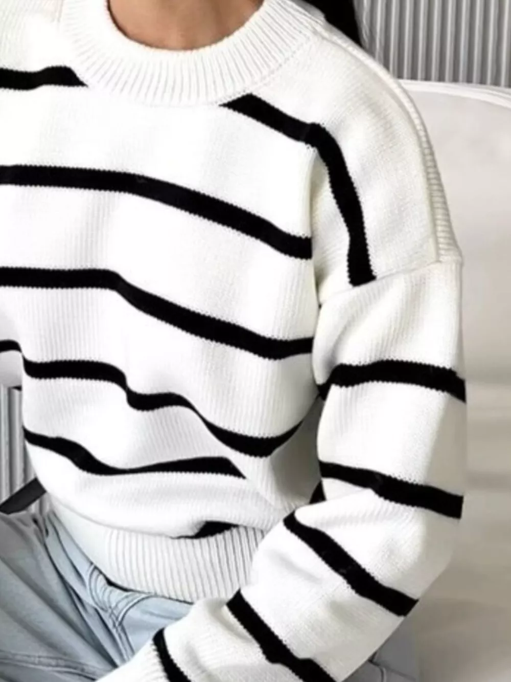 Striped Knit Round Neck Sweater, image 7