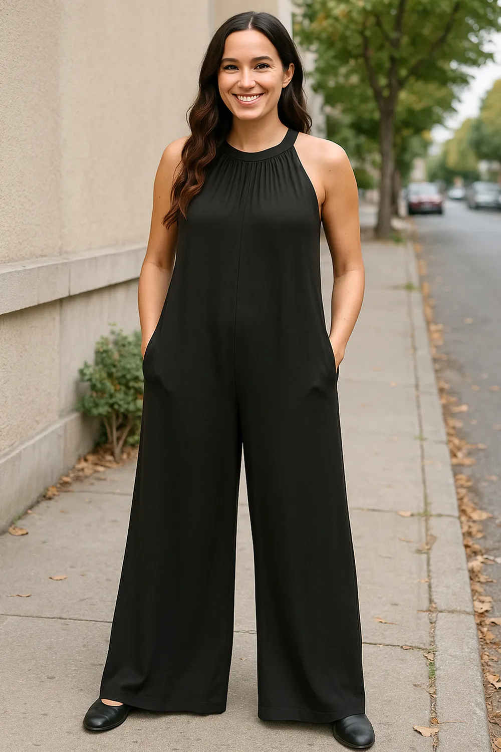 Full Size Tie Back Cutout Sleeveless Jumpsuit