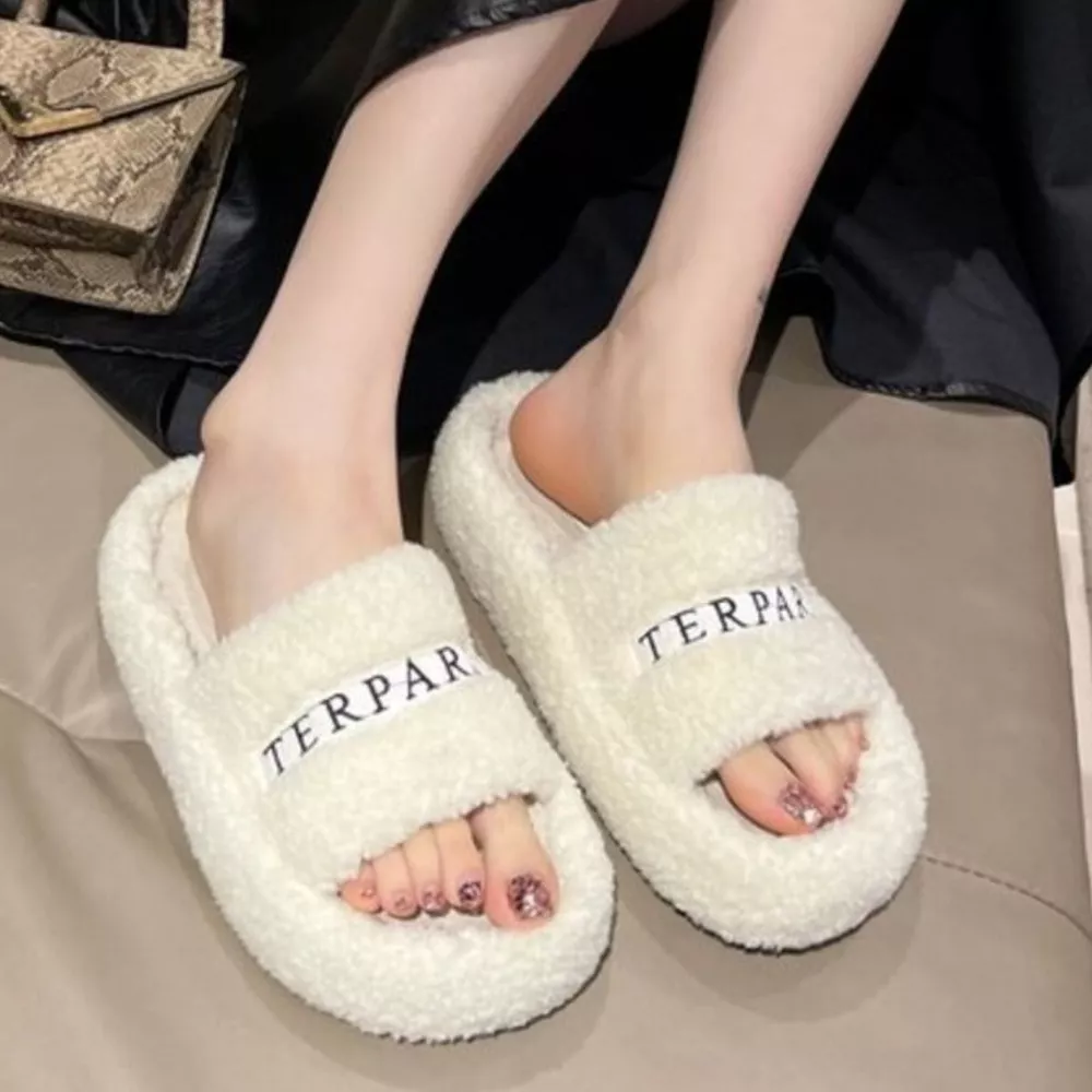 Fuzzy Plush Open Toe Slippers, image 4