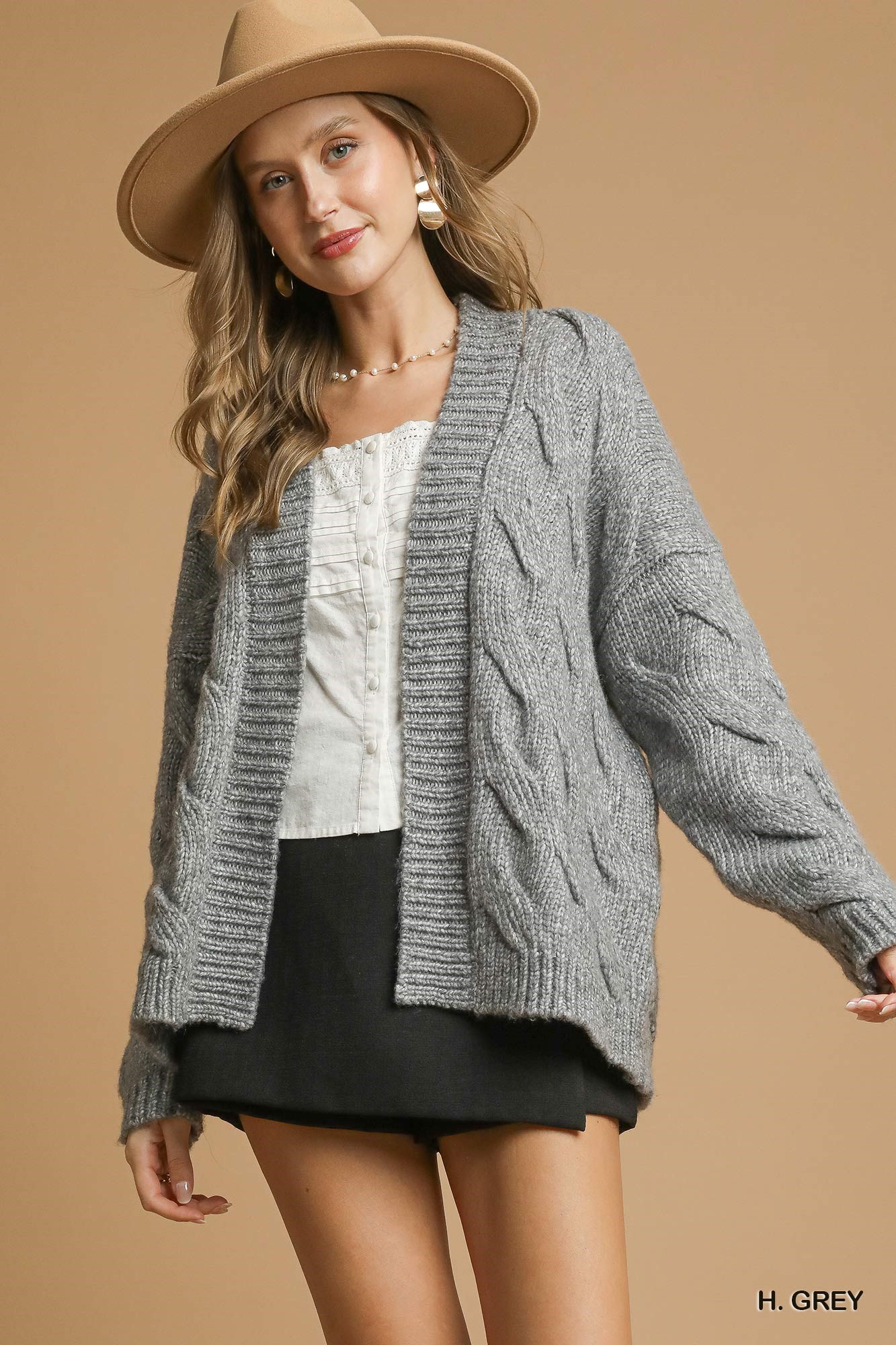 Chunky Cable Knit Open Front Cardigan