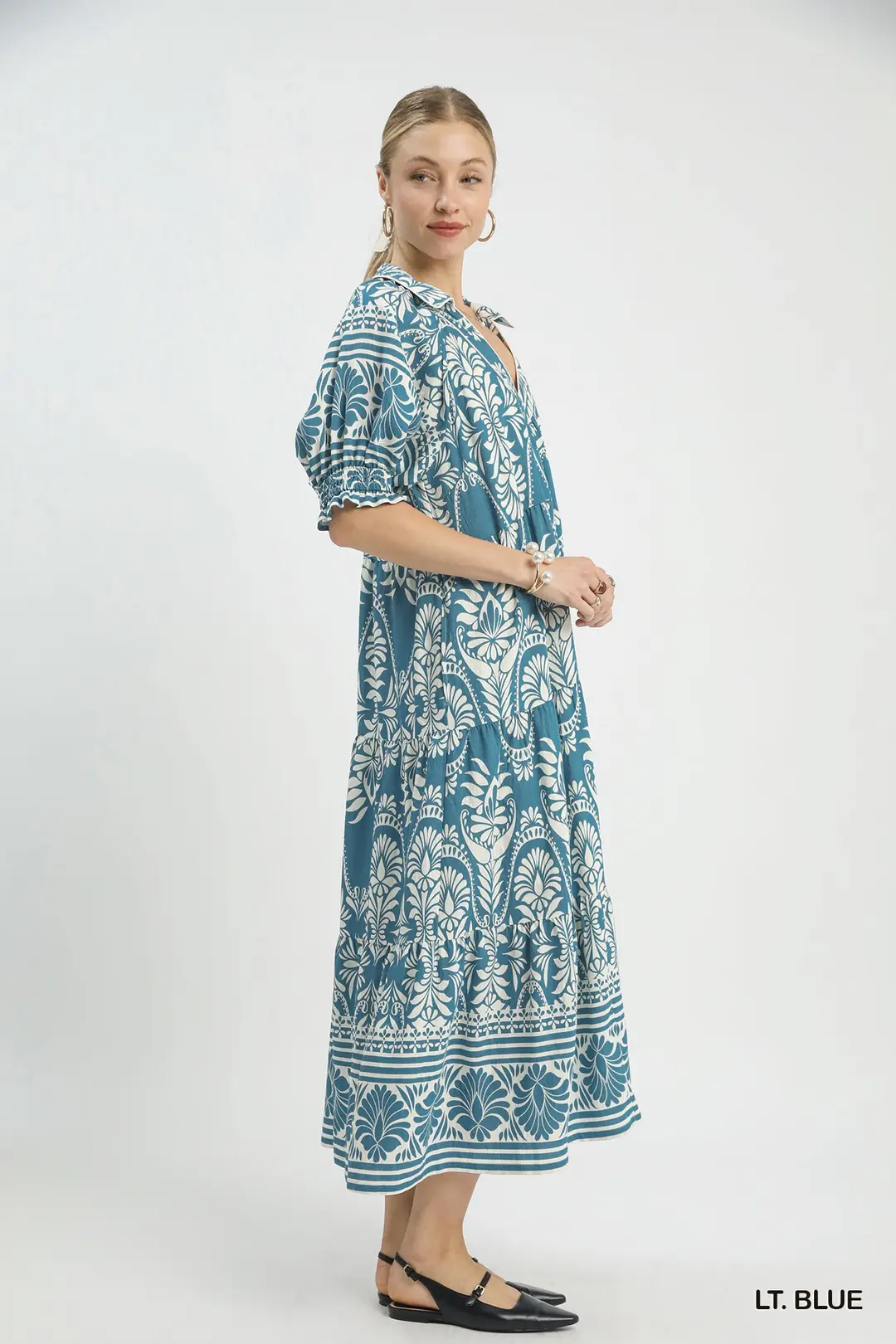 Two tone Border Print Midi Dress, image 3