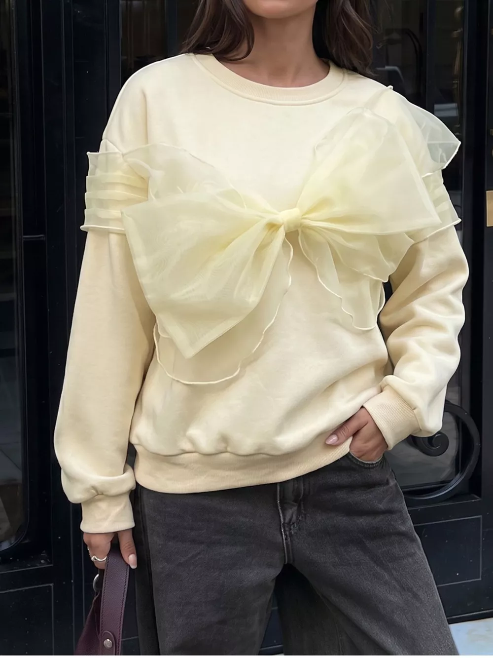 Bow Round Neck Long Sleeve Sweatshirt, image 2
