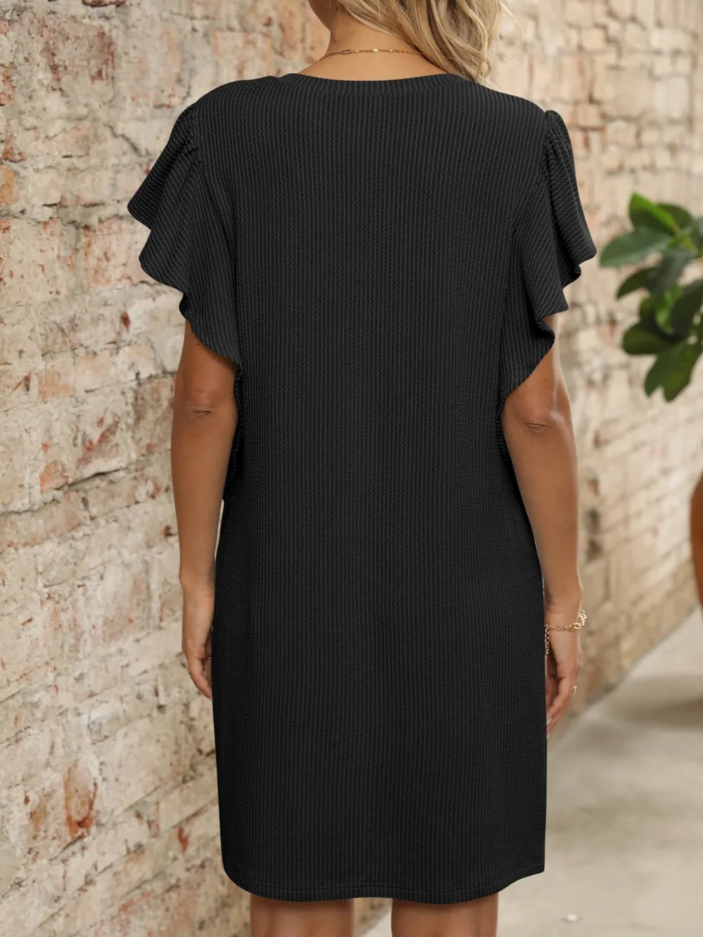 Ruffled V-Neck Cap Sleeve Mini Dress, image 6