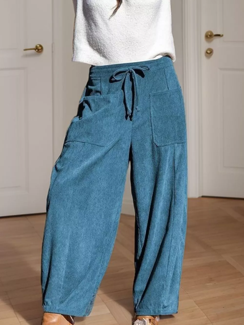 Casual Corduroy Wide Leg Pants with Pockets, image 2