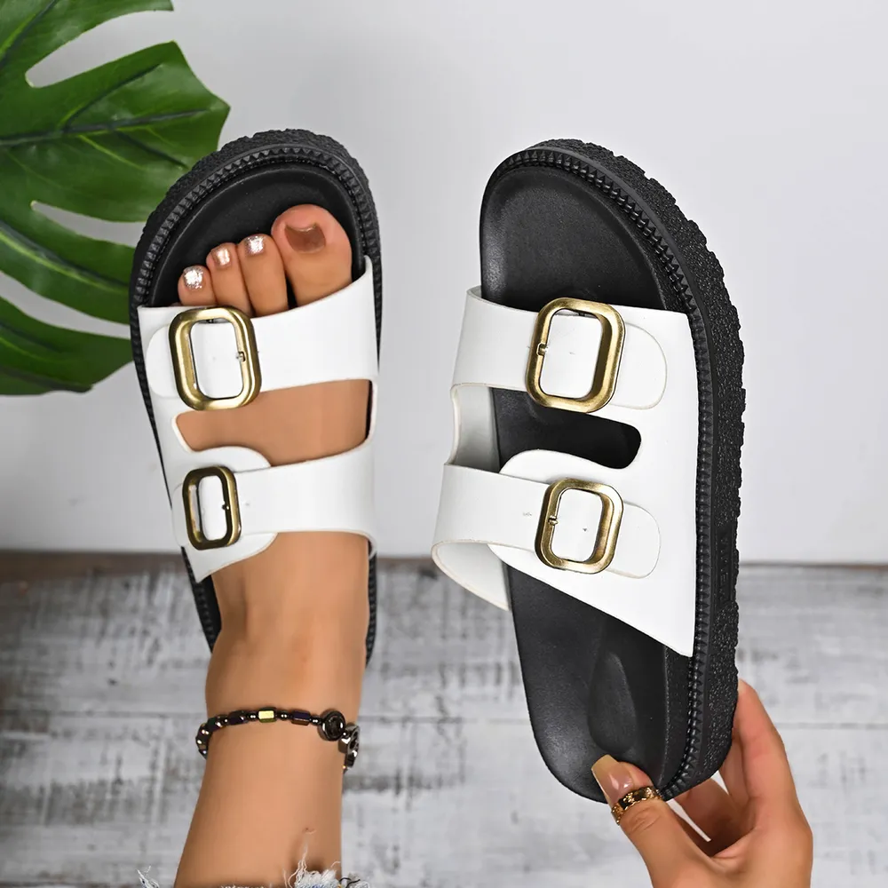 Double Buckle Slide Sandals, image 4