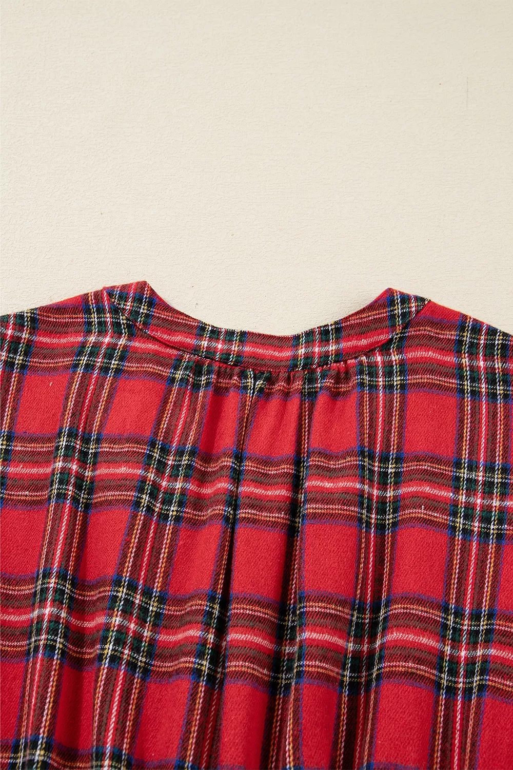 Christmas Plaid V Neck 3/4 Sleeve Tie Waist Ruffle Hem Midi Dress, image 17