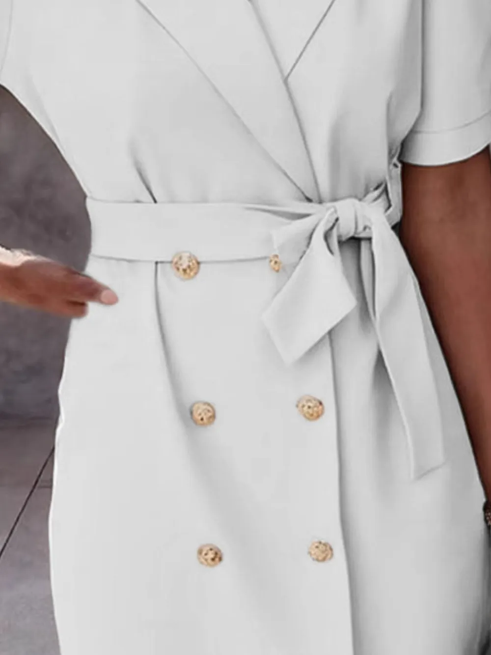 Lapel Collar Short Sleeve Tie Waist Mini Dress, image 5