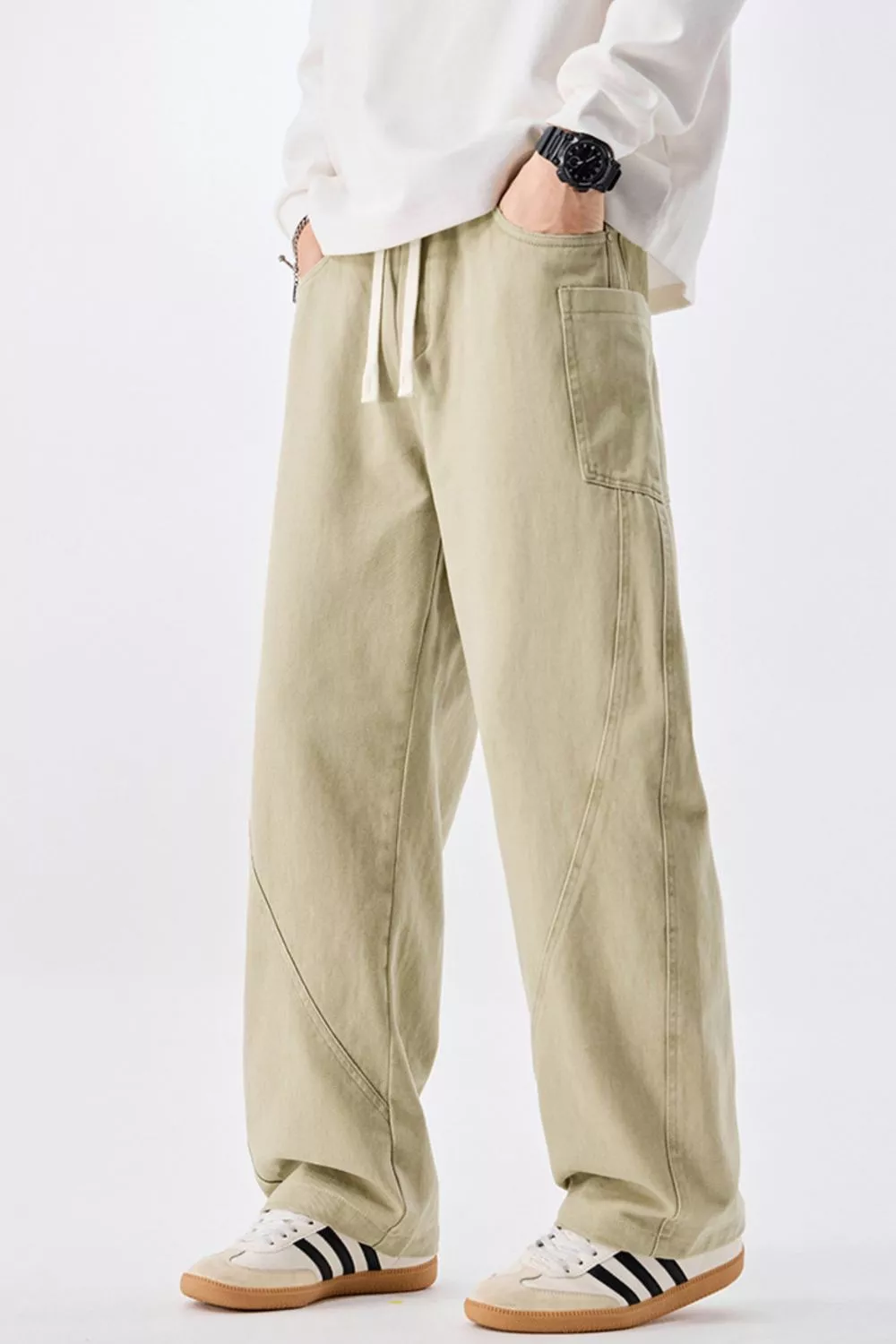 Men's Plus Size Loose Fit Drawstring Waist Jeans, image 2