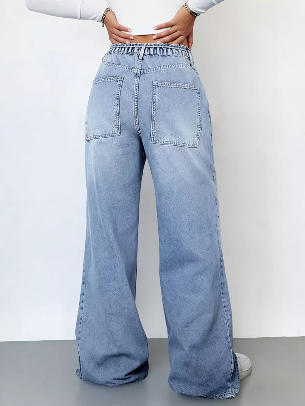 Wash Wide Leg Cargo Jeans, image 4