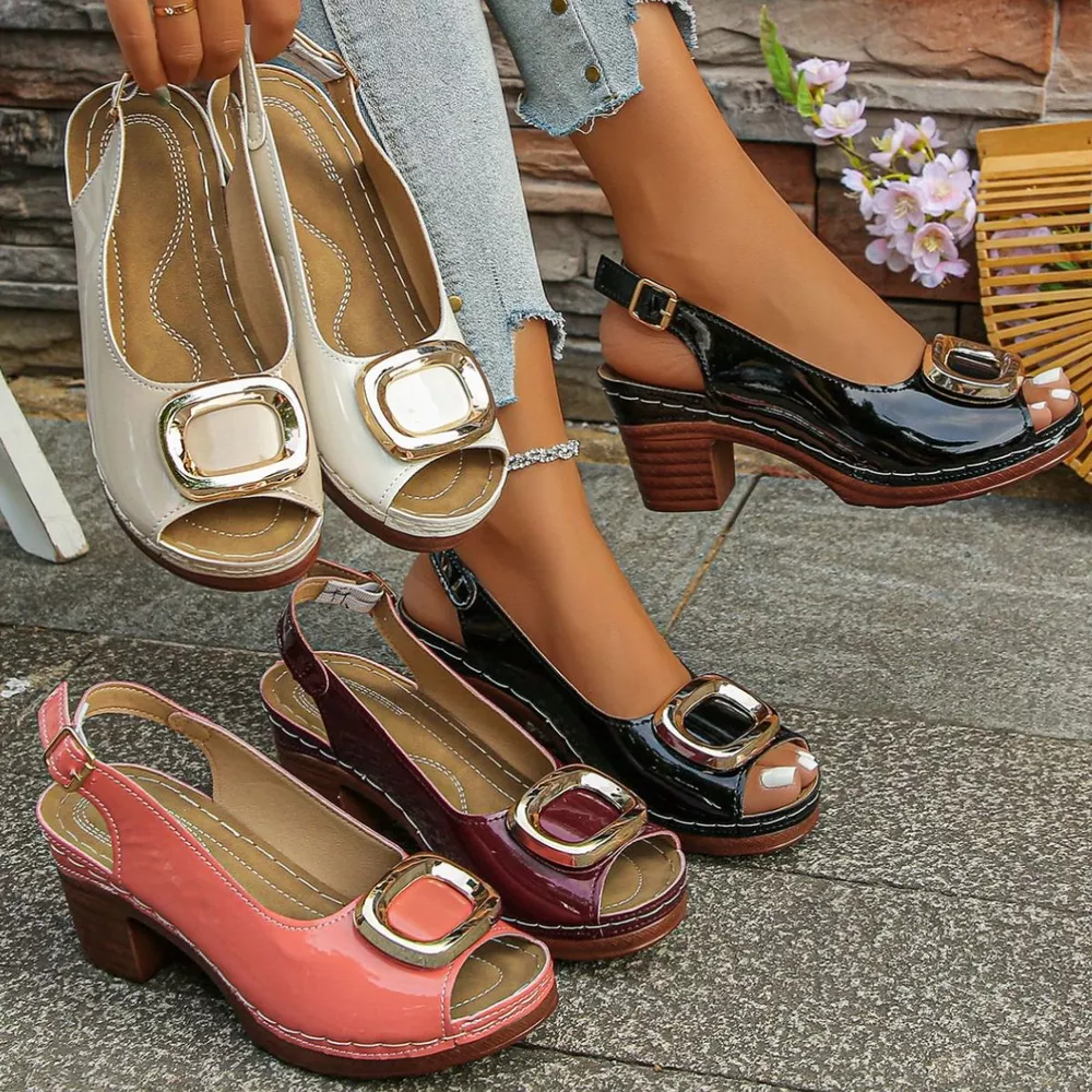 Peep Toe Block Heels Sandals, image 2