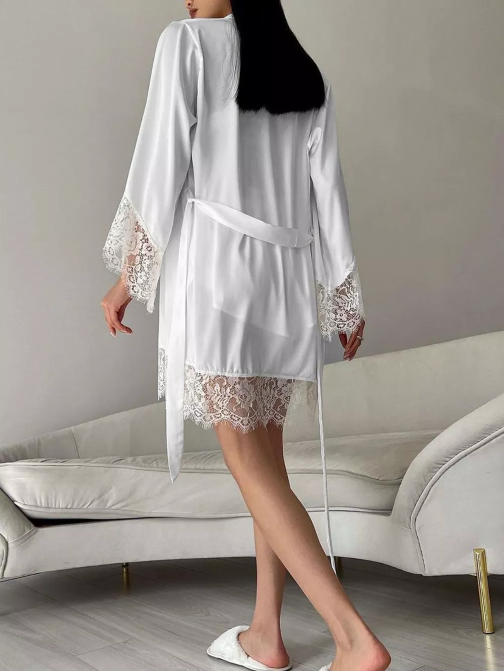 Cami & Lace Trim Cardigan & Shorts Lounge Set, image 3