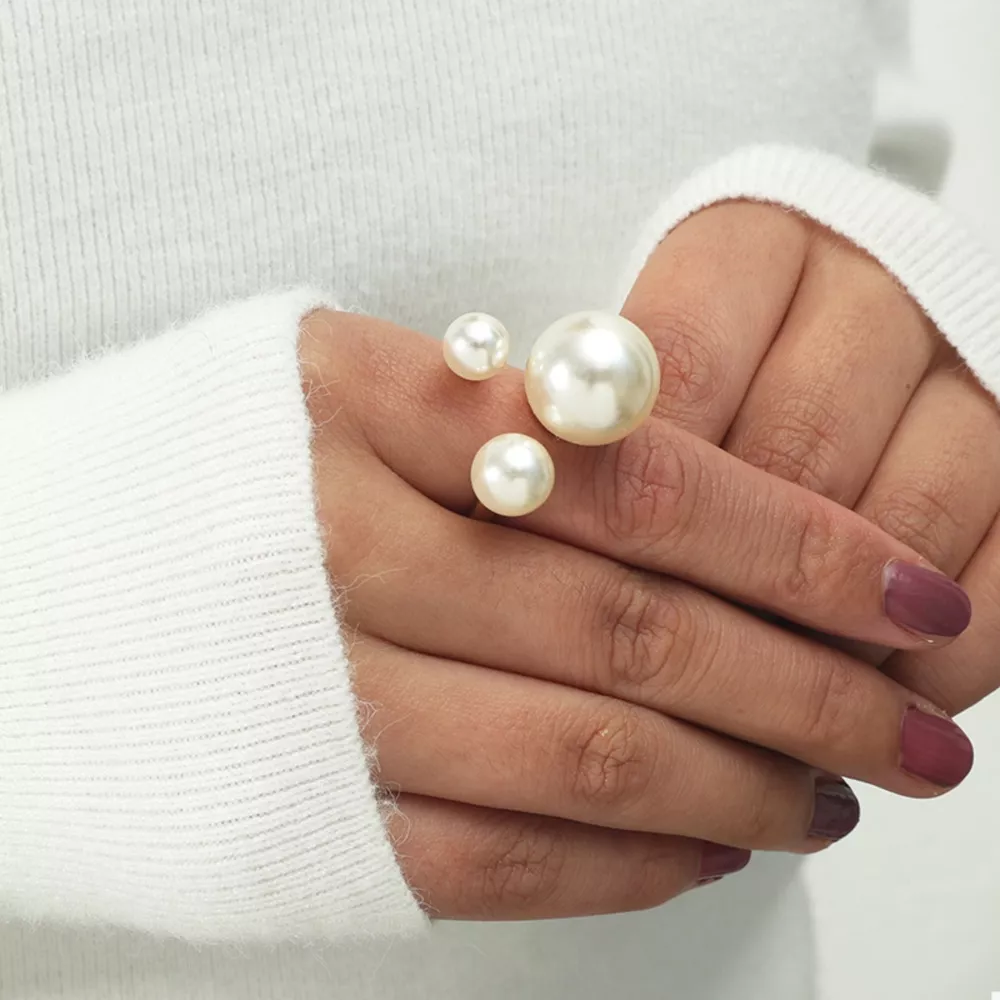 18K Gold-Plated Pearl Open Ring, image 4