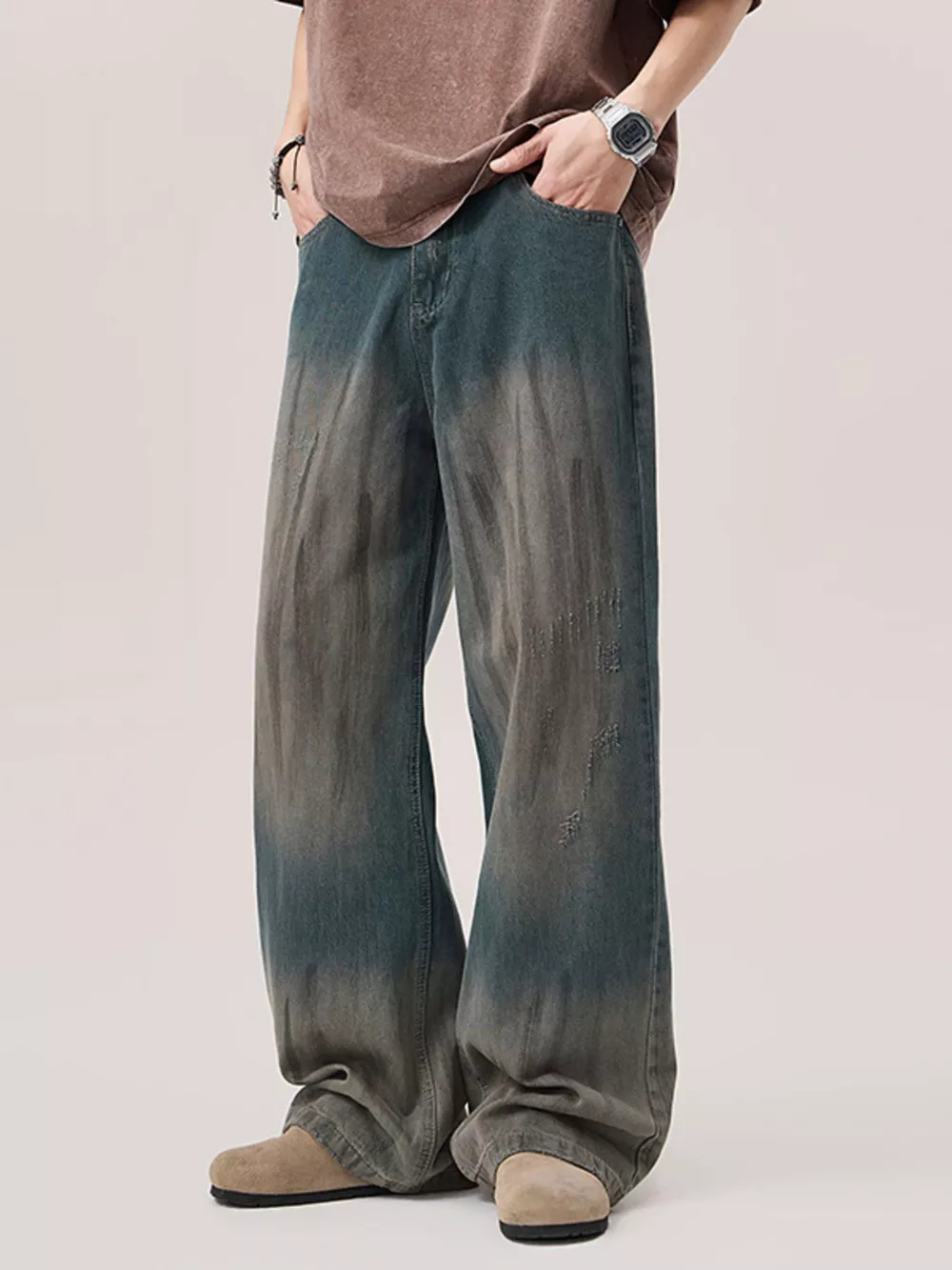 Men's Gradient Wash Wide Leg Jeans, image 3