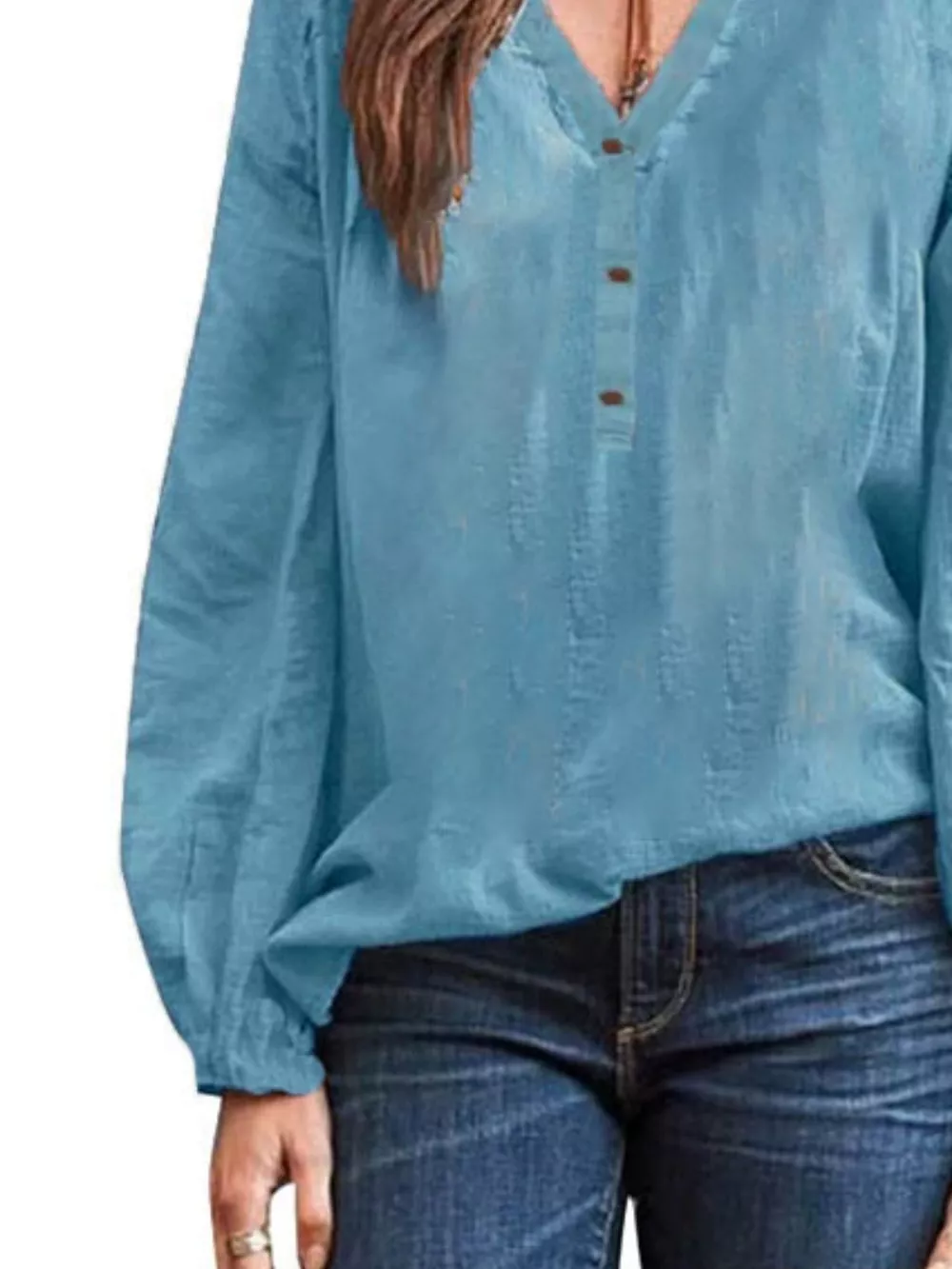 Full Size Notched Long Sleeve Blouse Plus Size, image 4