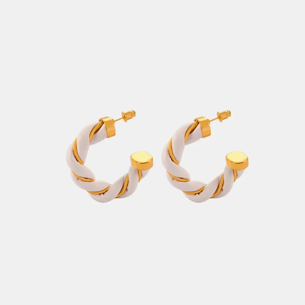 Twisted Leather Rope C-Hoop Earrings, image 6