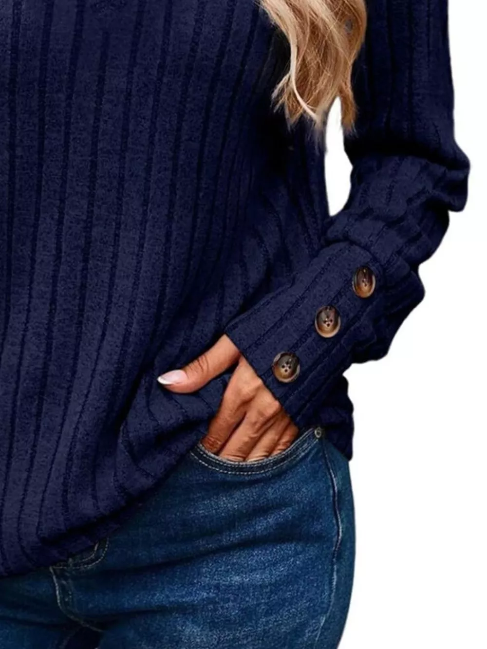 Ribbed V-Neck Long Sleeve Top, image 18