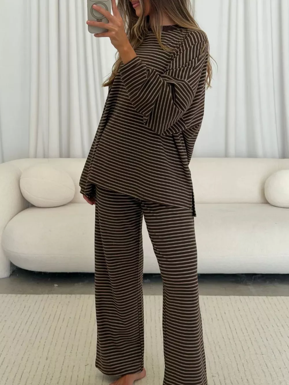 Striped Long Sleeve Top and Wide Leg Pants Set, image 5