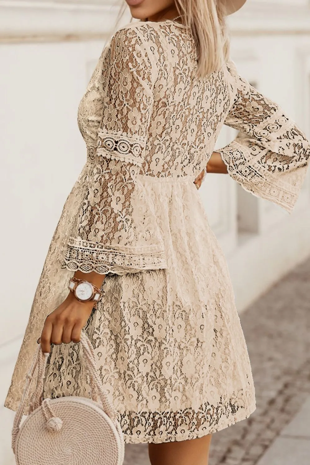 Lace V-Neck Three-Quarter Sleeve Dress, image 3