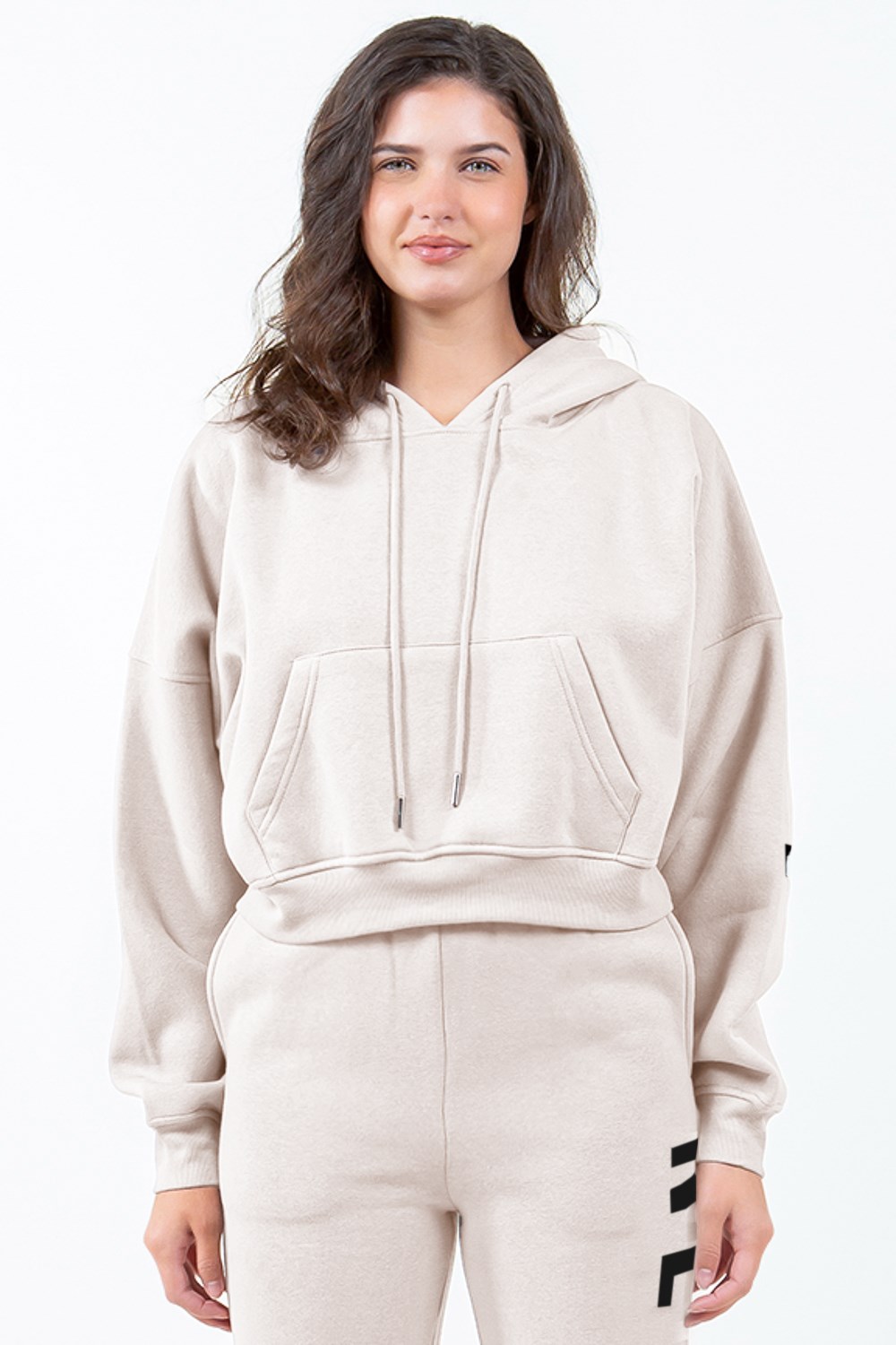 Letter Graphic Long Sleeve Drawstring Cropped Hoodie, image 2