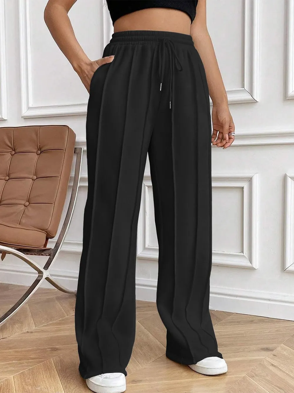 Drawstring Elastic Waist Pants with Pockets, image 5