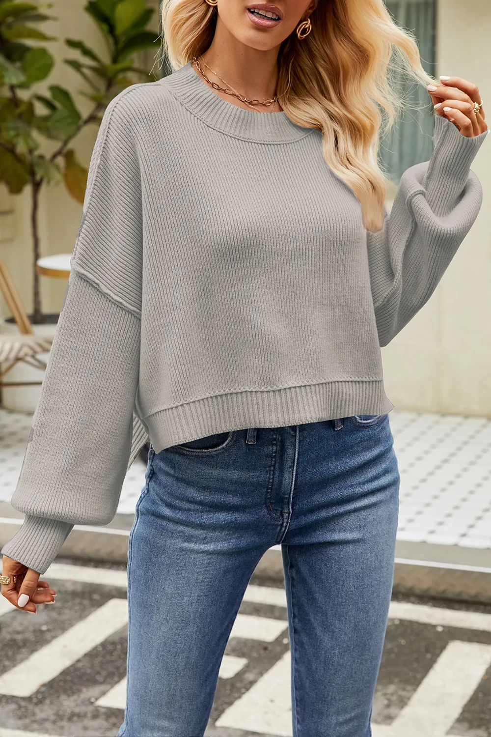Round Neck Dropped Shoulder Sweater, image 24