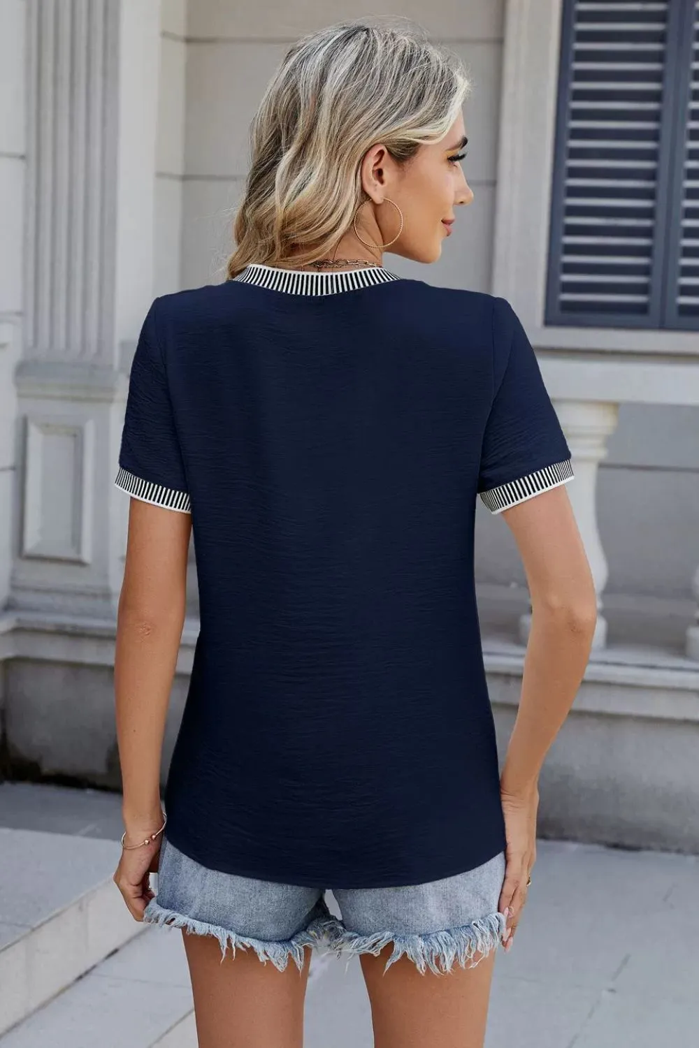 Contrast Trim Round Neck Short Sleeve T-Shirt, image 15