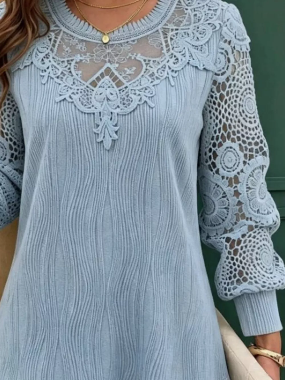 Lace Patchwork Long Sleeve Blouse, image 6