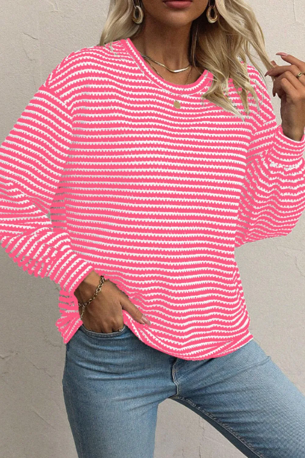 Striped Round Neck Long Sleeve Top, image 7