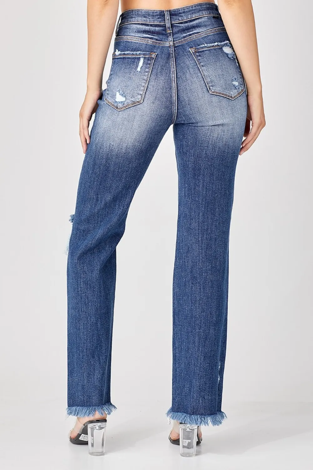 Full Size Raw Hem Distressed Straight Jeans, image 2
