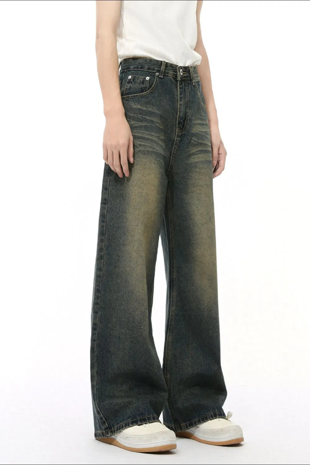 Washed Cat Whisker Straight Leg Jeans, image 4