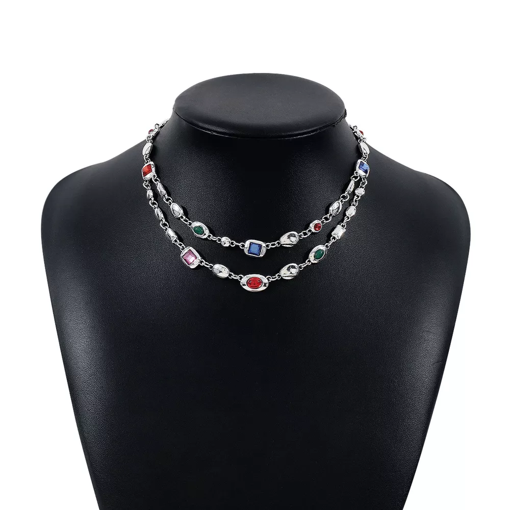 Vintage Multi-Gemstone Double Layered Necklace, image 4