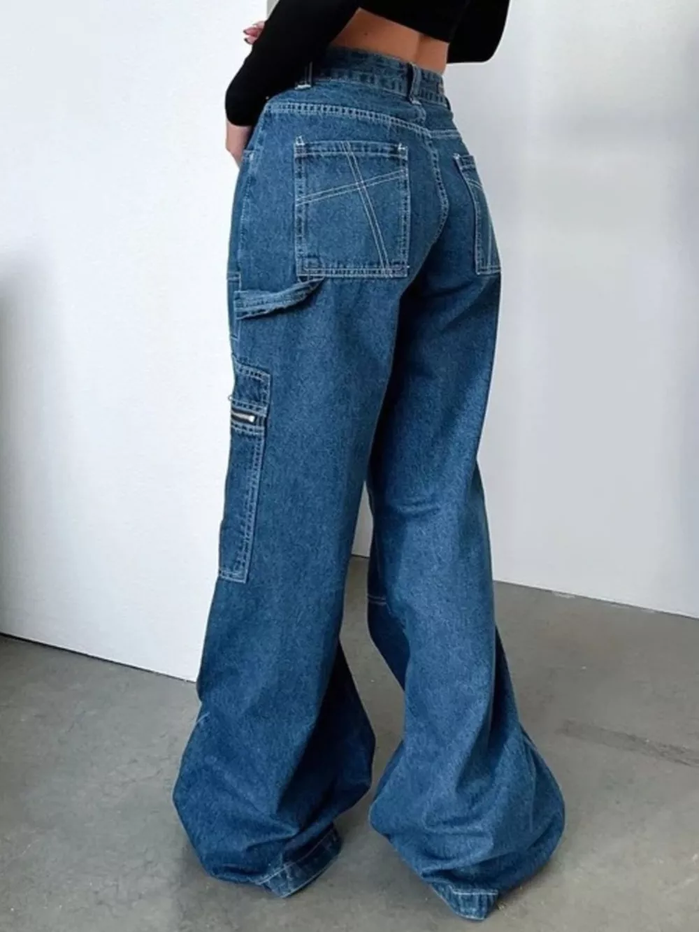 Zipper Pocket Wide Leg Cargo Jeans, image 5