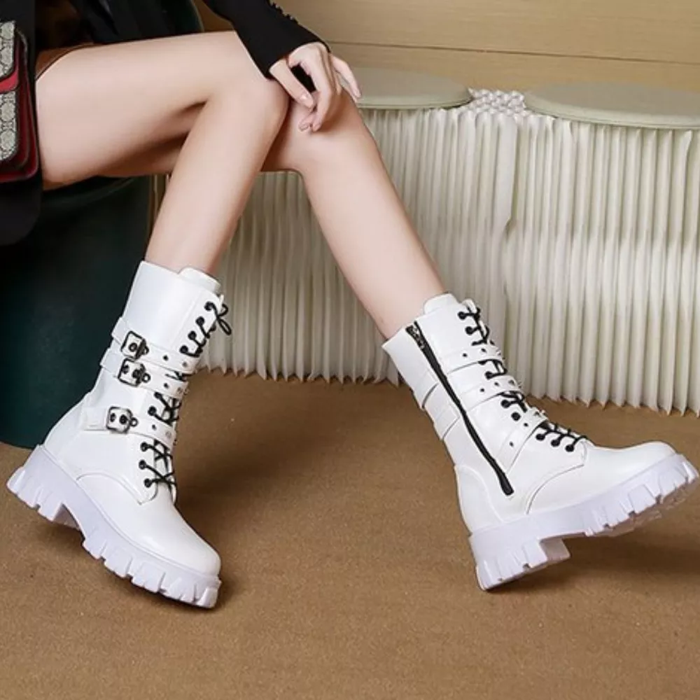 Buckled Lace-Up Combat Boots, image 4