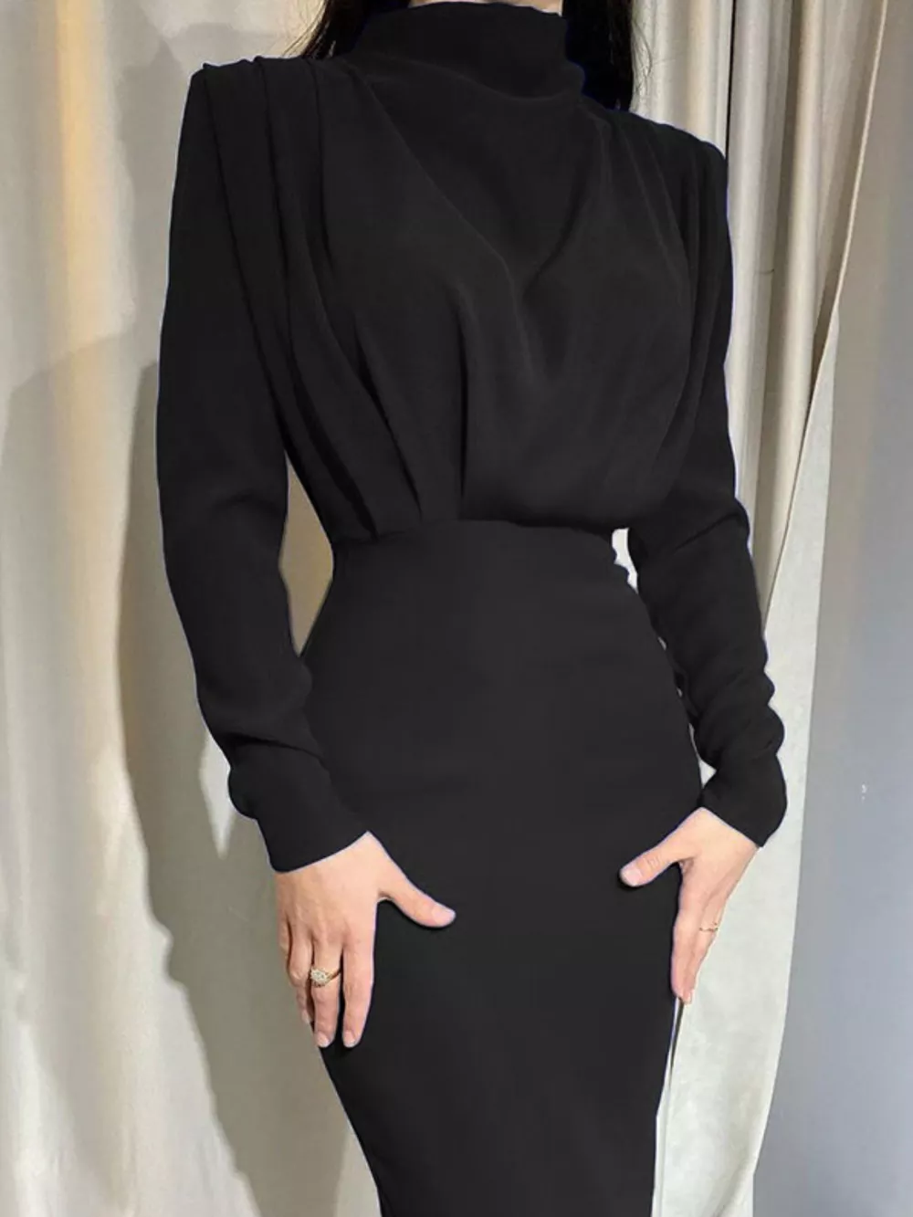 Mock Neck Long Sleeve Maxi Dress, image 3