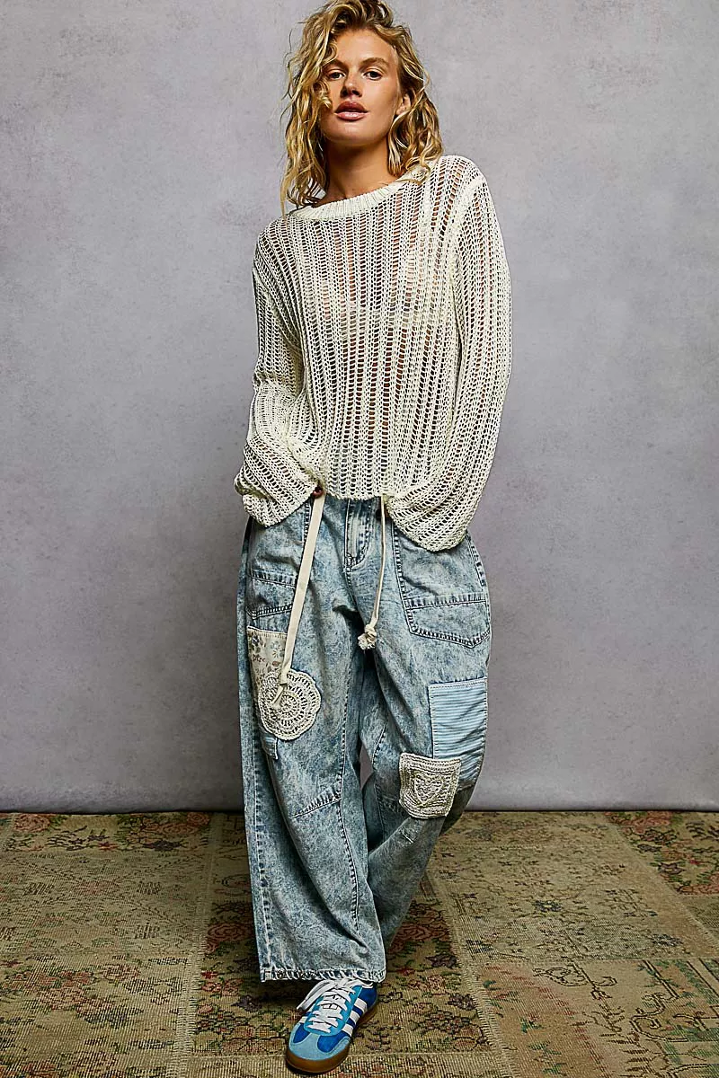 Openwork Round Neck Knit Cover Up, image 2