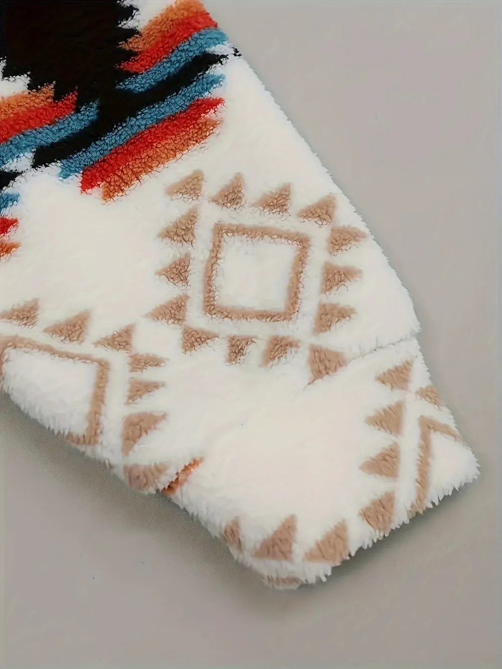 Geometric Zip Up Hooded Sherpa Jacket, image 5