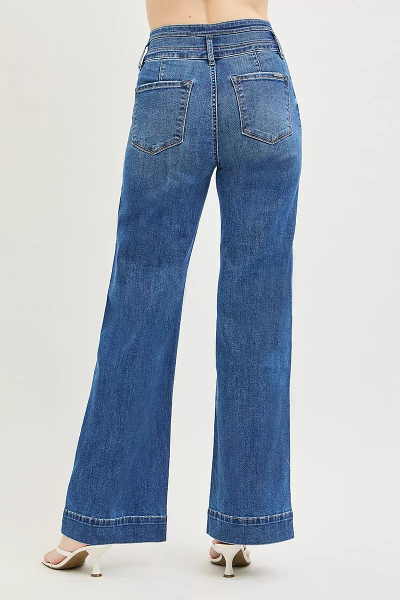 High Rise Wide Leg Wide Band Detail Jeans, image 5