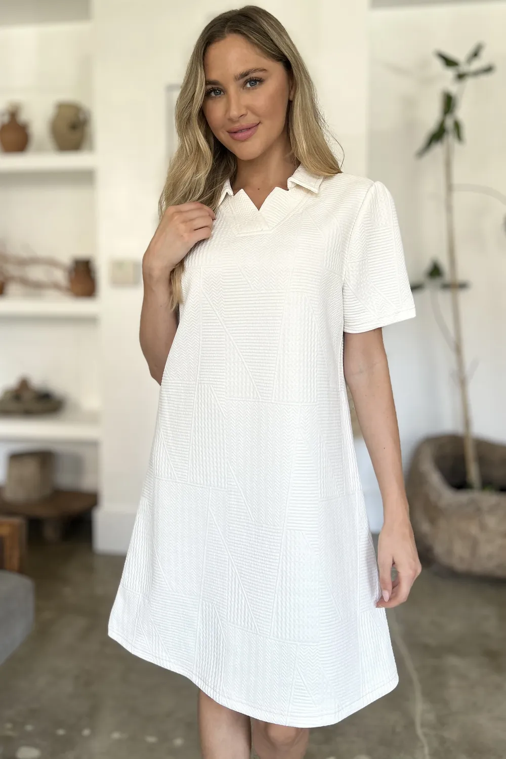 Full Size Texture Short Sleeve Dress, image 8
