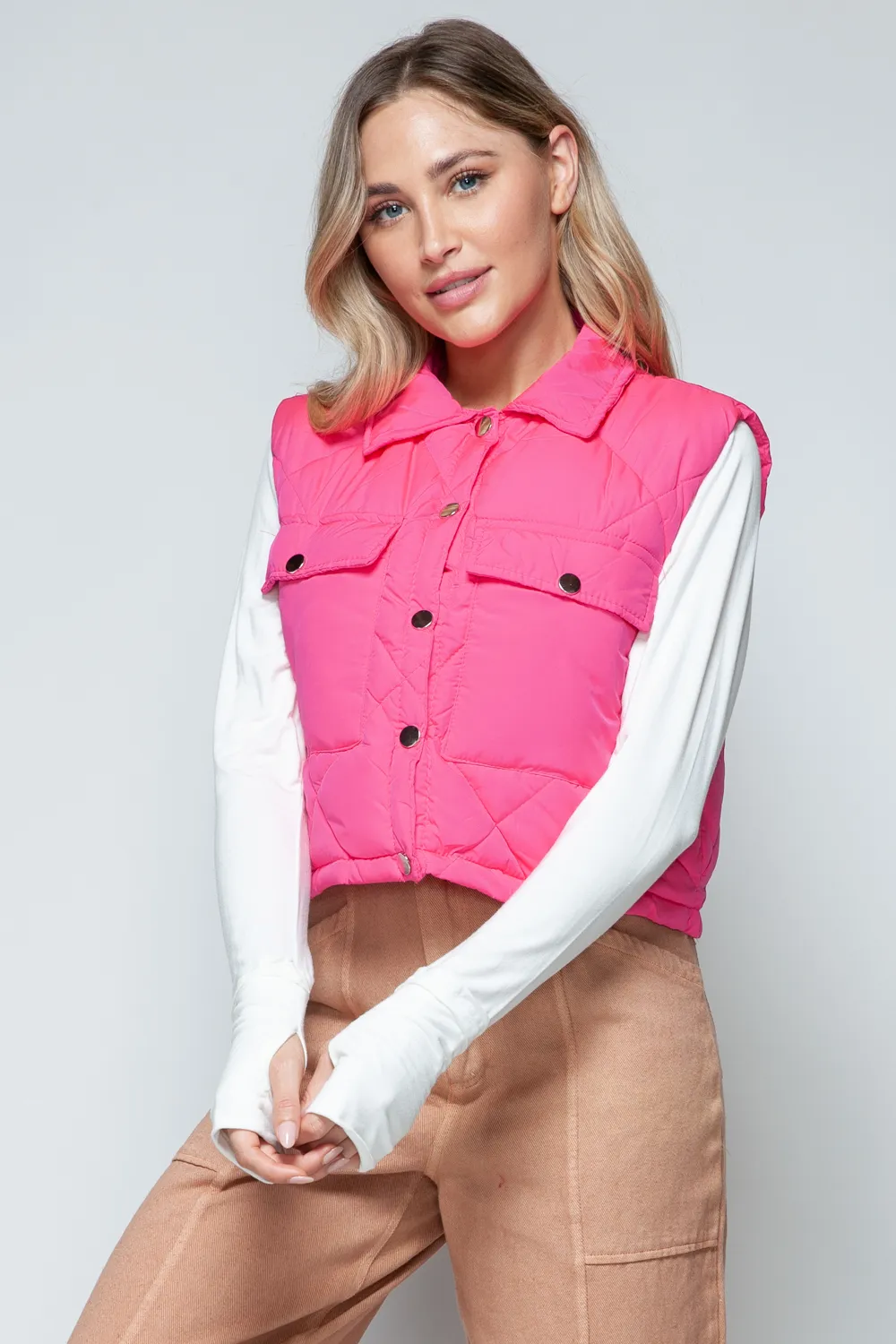 Snap Down Quilted Crop Vest, image 4