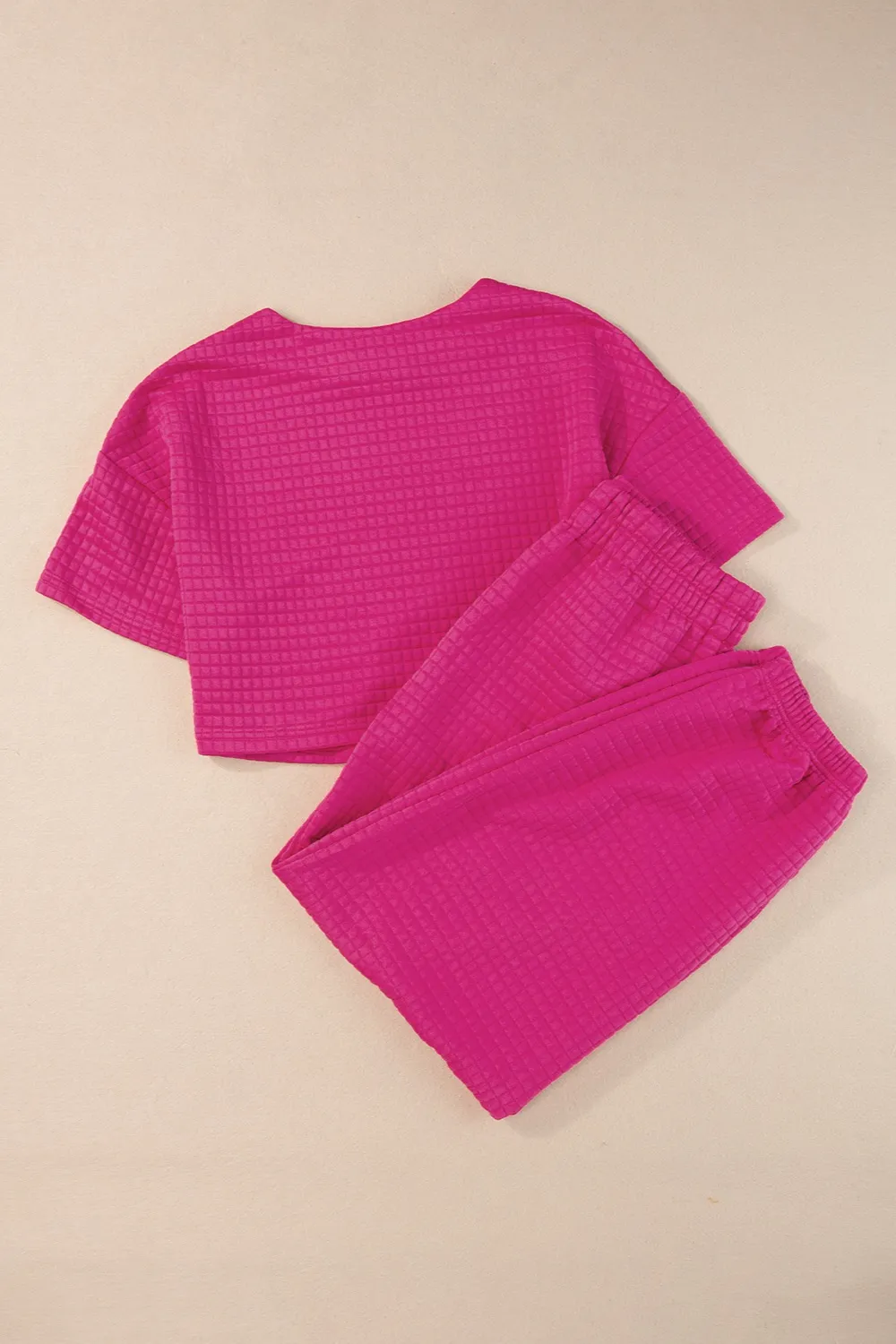 Round Neck Short Sleeve Top and Elastic Waist Pants Set, image 8