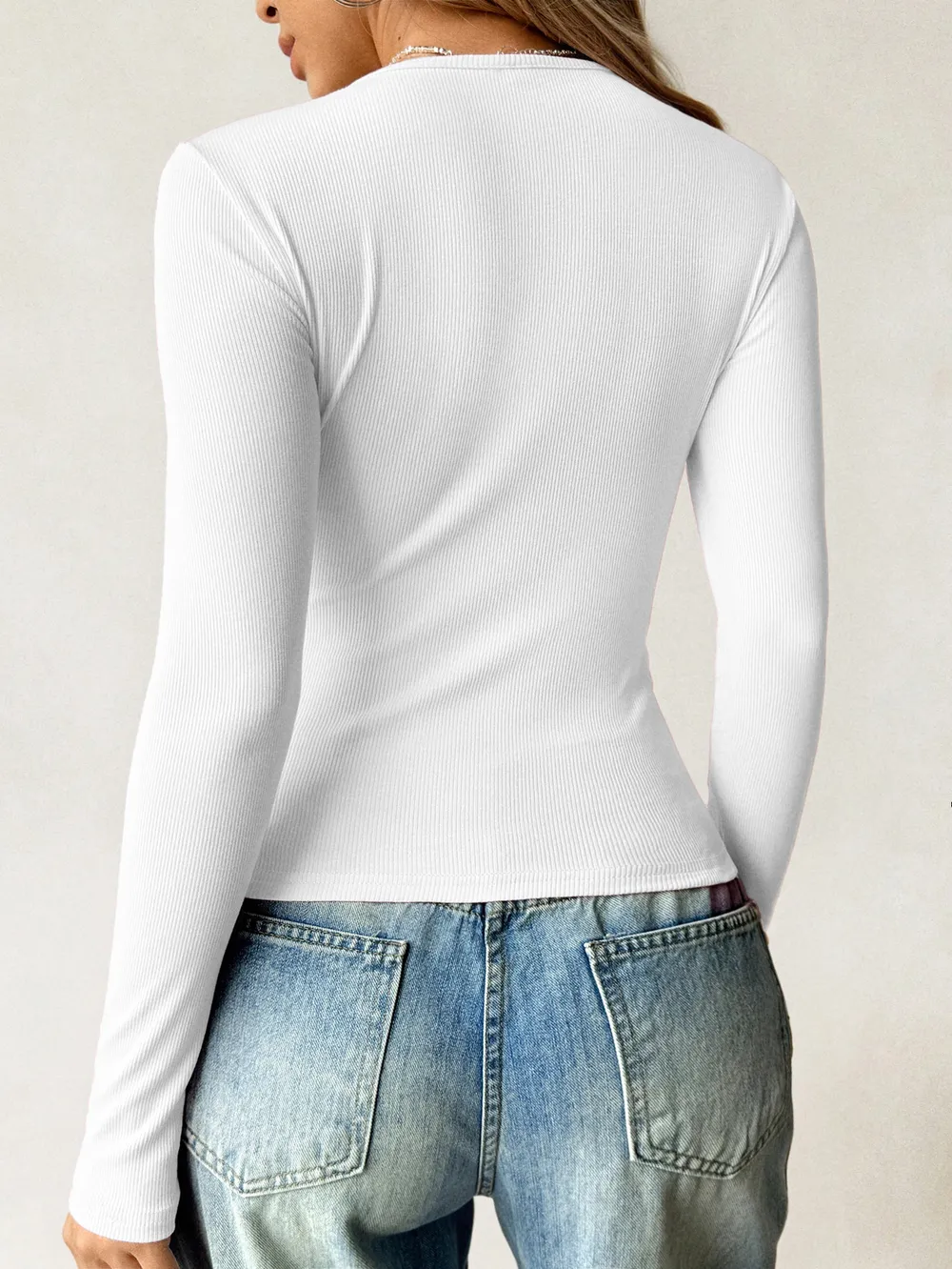 Ribbed Knit Long Sleeve T-Shirt, image 14