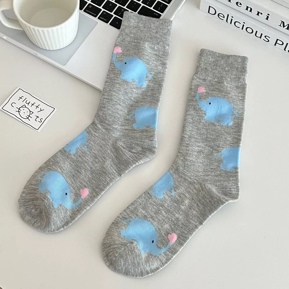 Elephant Pattern Crew Socks, image 7