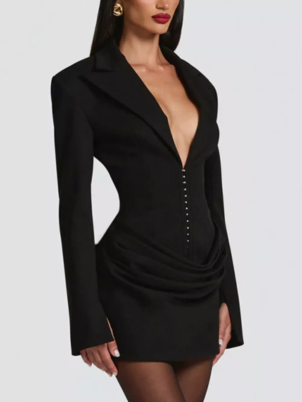 Full Size Blazer-Style Long Sleeve Mini Dress Plus Size, image 8